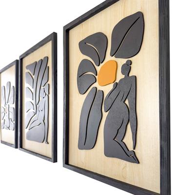 ·Kadın· 3lü Set Soyut Ahşap Duvar Tablosu