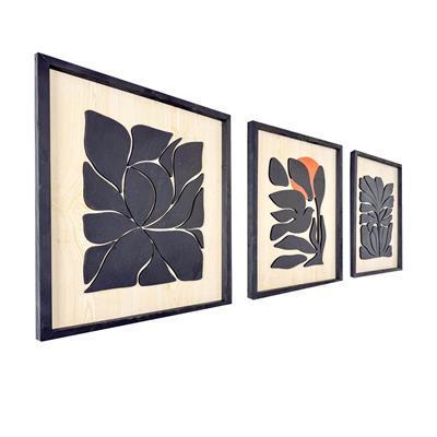 ·Kuş· 3lü Set Soyut Ahşap Duvar Tablosu