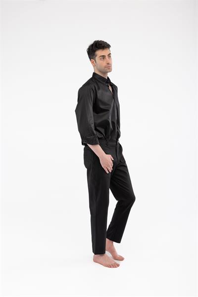 %100 Pamuk Relaxed Fit Siyah Gömlek