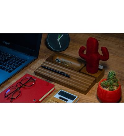 Kayigo Woody Üçlü Ofis Seti Açık Kahverengi - Kırmızı Kaktüs