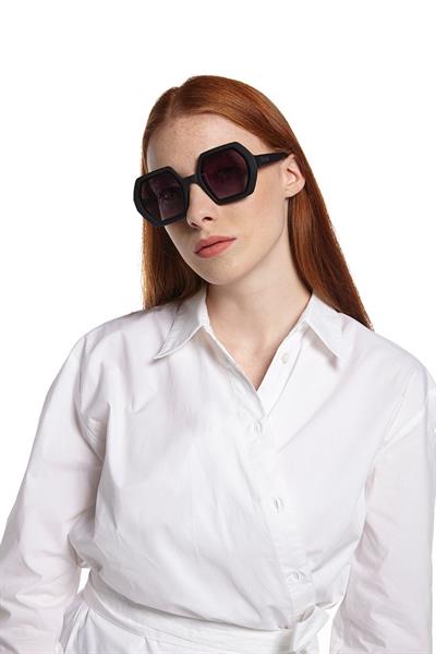 Okkia Emma Big Hexagonal Unisex Güneş Gözlüğü Siyah