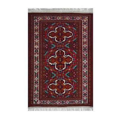 Afgan Bilicik Kaşmir Yünden El Dokuma Bordo Renk Halı 93x144 cm