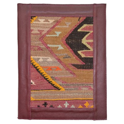 Antika Kilim Detaylı A4 Boyutunda Bordo Renk Deri Organizer