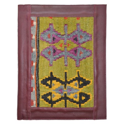 Antika Kilim Detaylı A4 Boyutunda Bordo Renk Deri Organizer