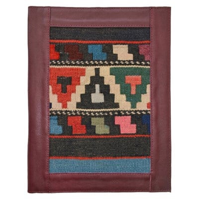 Antika Kilim Detaylı A4 Boyutunda Bordo Renk Deri Organizer