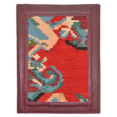 Antika Kilim Detaylı A4 Boyutunda Bordo Renk Deri Organizer