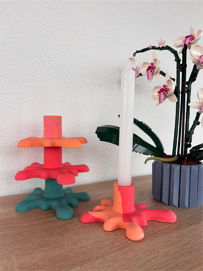 Atölye Mona Jesmonite Pennellata Şamdan Turuncu/Pembe