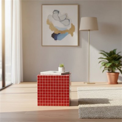 Aurora Cube Mini Kırmızı Mozaik Yan Sehpa