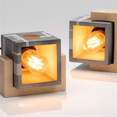 Circuit Beton Ahşap Masa Lambası - Kare