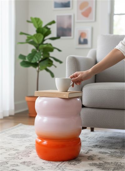 Pembe Turuncu Bubble Seramik Sehpa