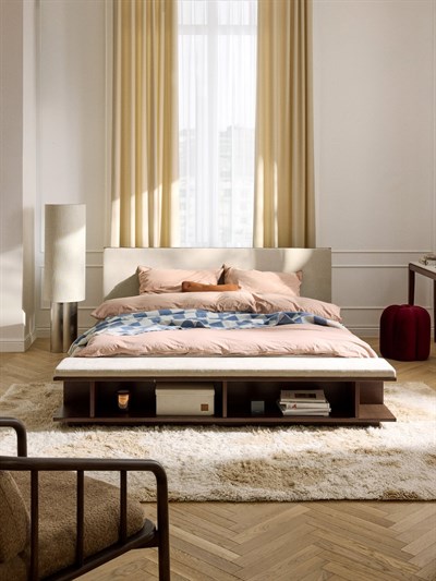 Clark Ahşap Yatak Bank ve Yan Raflı Modern Tasarım