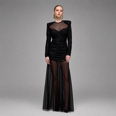 Eira Ruched & Tulled Maxi Dress