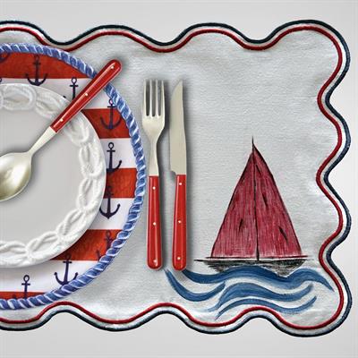 El Boyama Deli Deniz Desenli Amerikan Servis Seti 2li