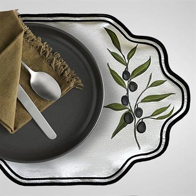 El Boyama Zeytin Dalı Desenli Amerikan Servis Seti 2li
