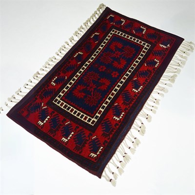El Dokuma Lacivert Kırmızı Renk Yağcıbedir Halısı 57x108 cm