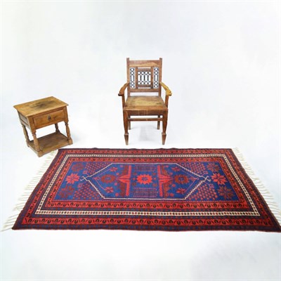 El Dokuma Lacivert Kırmızı Renk Yağcıbedir Halısı 133x194 cm