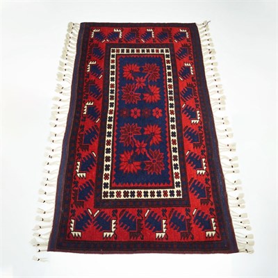 El Dokuma Lacivert Kırmızı Renk Yağcıbedir Halısı 57x108 cm