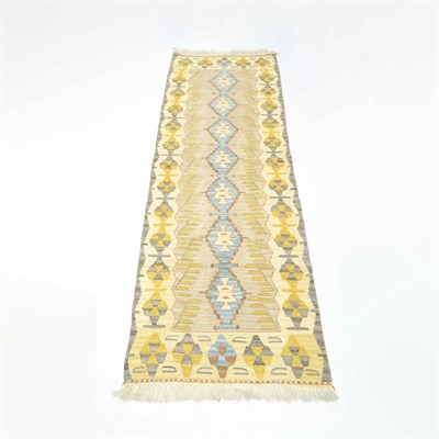 El Dokuma Sarı ve Mavi Renk Uşak Kilim Yolluk 60x170 cm