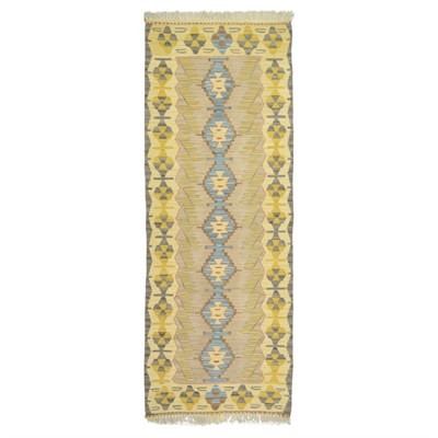El Dokuma Sarı ve Mavi Renk Uşak Kilim Yolluk 60x170 cm