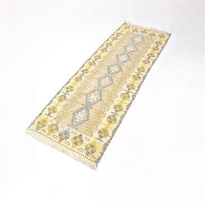 El Dokuma Sarı ve Mavi Renk Uşak Kilim Yolluk 60x170 cm