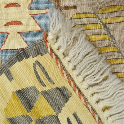 El Dokuma Sarı ve Mavi Renk Uşak Kilim Yolluk 60x170 cm