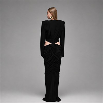 Embla Ruched &  Cut- out Detailed Maxi Dress in Black