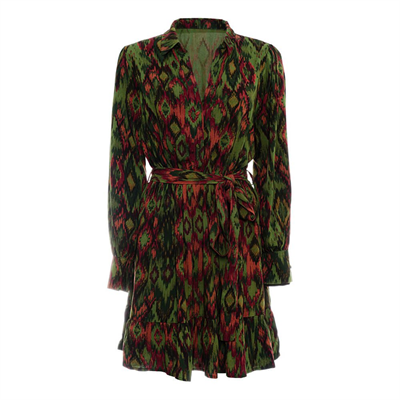 Ikat Fırfırlı Mini Elbise - Haki