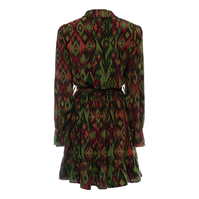 Ikat Fırfırlı Mini Elbise - Haki