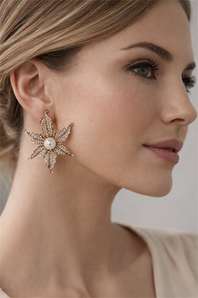 İnci Detaylı Zambak Küpe