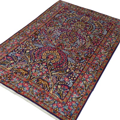 İran Kirman Halısı, El Dokuma, Doğa Tasvirli Mavi Renk 100x146 cm