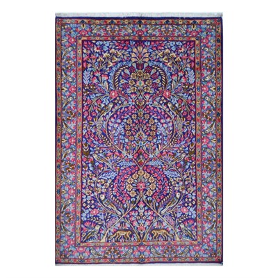 İran Kirman Halısı, El Dokuma, Doğa Tasvirli Mavi Renk 100x146 cm