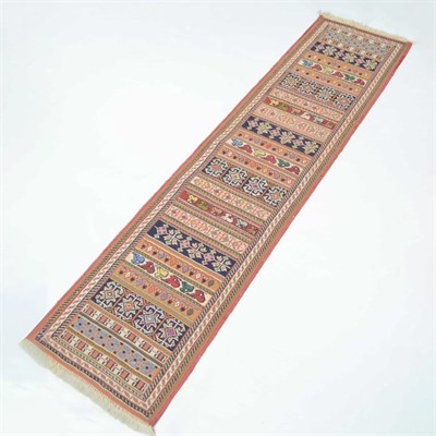 İran Zolanvari El Dokuma Kiremit Rengi Sumak Kilim Yolluk 34x143 cm