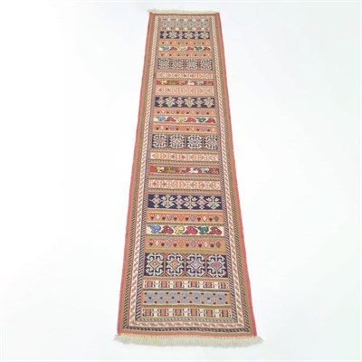 İran Zolanvari El Dokuma Kiremit Rengi Sumak Kilim Yolluk 34x143 cm