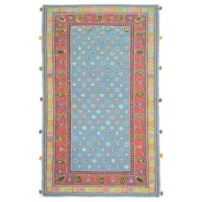 İran Zolanvari El Dokuma Kırmızı ve Mavi Yün Sumak Kilim 146x186 cm