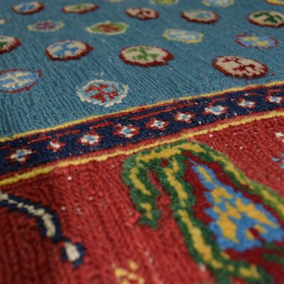 İran Zolanvari El Dokuma Kırmızı ve Mavi Yün Sumak Kilim 146x186 cm