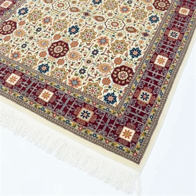 Kafkas Model Bordo ve Bej Renk Yünden El Dokuma Hereke Halısı 124x185 cm