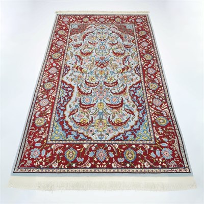 Orijinal Sümerbank Mihraplı Hereke El Dokuma Mavi ve Bordo Renk Yün Halı 112x181 cm