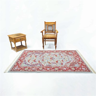 Orijinal Sümerbank Mihraplı Hereke El Dokuma Mavi ve Bordo Renk Yün Halı 112x181 cm