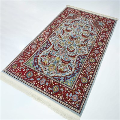 Orijinal Sümerbank Mihraplı Hereke El Dokuma Mavi ve Bordo Renk Yün Halı 112x181 cm