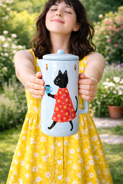 Pastel Mavi Kedili Sürahi 