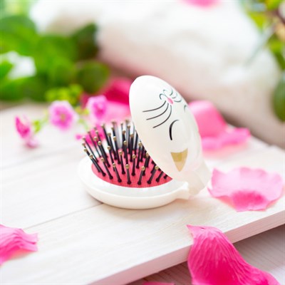 Pylones Aynalı Katlanabilir Saç Fırçası | Lady Retro - Beyaz Kedi