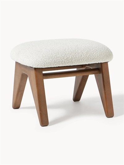 Shenay Bouclé Tabure - Masif Ahşap Ayaklı Modern Puf