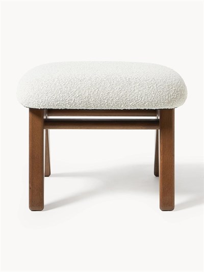 Shenay Bouclé Tabure - Masif Ahşap Ayaklı Modern Puf