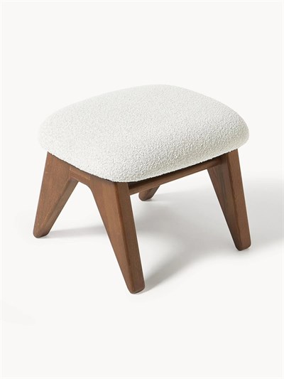 Shenay Bouclé Tabure - Masif Ahşap Ayaklı Modern Puf