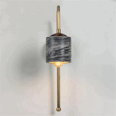 Siyah Mermer Dokulu Bronz Metal Detay Silindir Aplik