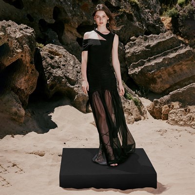 Stilla Ruched & Tulle Maxi Dress