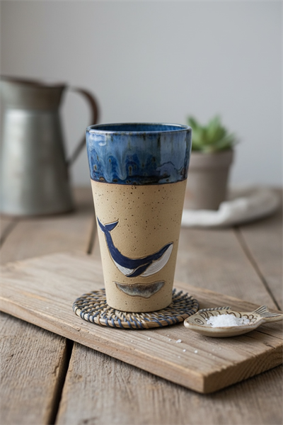 Stoneware Balina Figürlü Lacivert Bardak