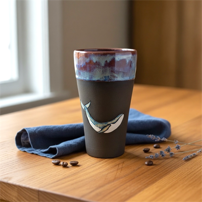 Stoneware Balina Figürlü Siyah Bardak