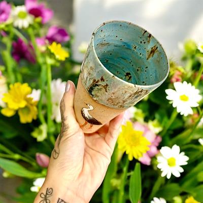 Stoneware Leylek Figürlü Bardak