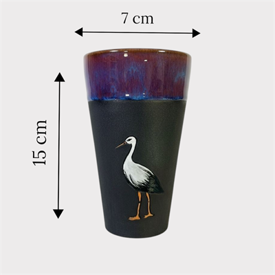 Stoneware Leylek Figürlü Siyah Bardak